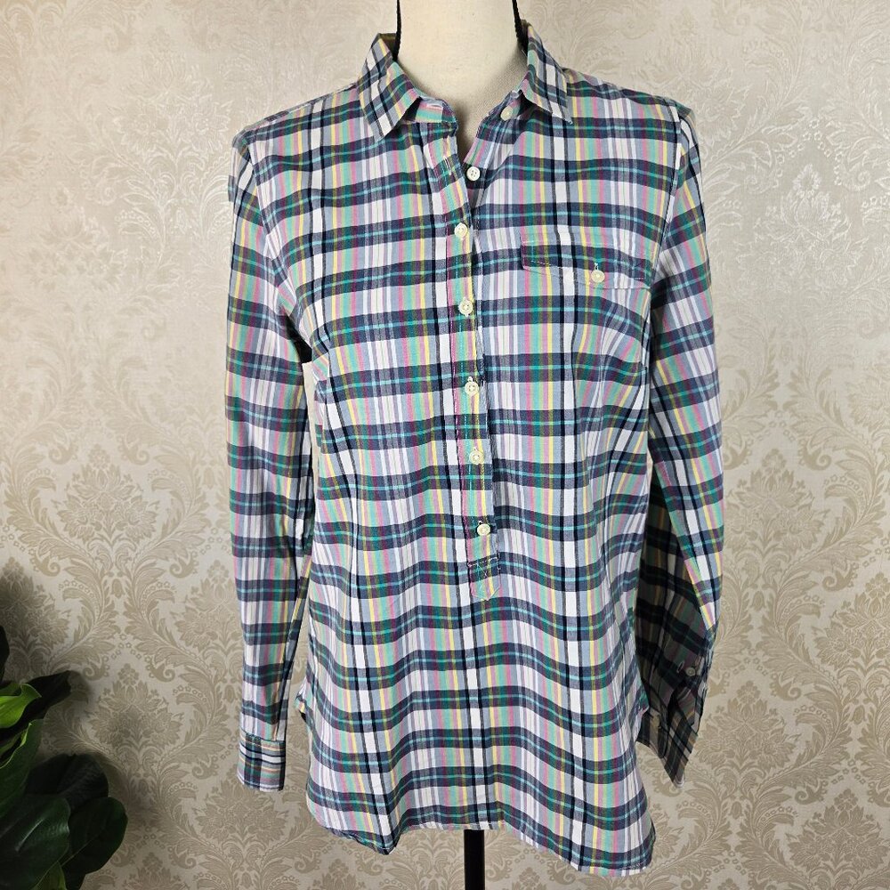 J Crew Factory Size Small Multi Color Plaid Shirt Button Front Long Sleeve